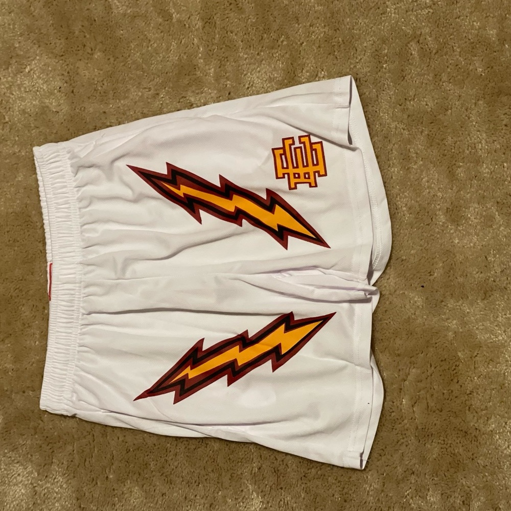 Eric Emanuel Red Lightning White Shorts Size Large